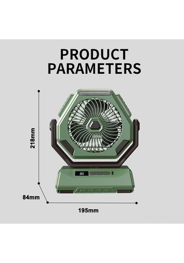 Symbee A26 Yeşil Kamp Fanı, 6000mah Pil, 3 Seviye Işık Ve Rüzgar, Otomatik Sallama, Portatif Dış Mekan Kullanıma Uygun