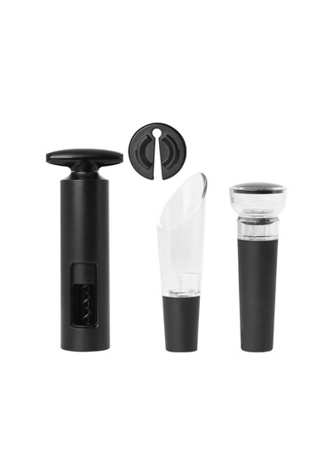 Konesam Siyah Şarap Açıcı Seti: Manuel Açıcı, Köpürtücü, Vakum Tıkaç Ve Folyo Kesici Partiler, Akşam Yemeği İçin Tam Züccaciye Siyah