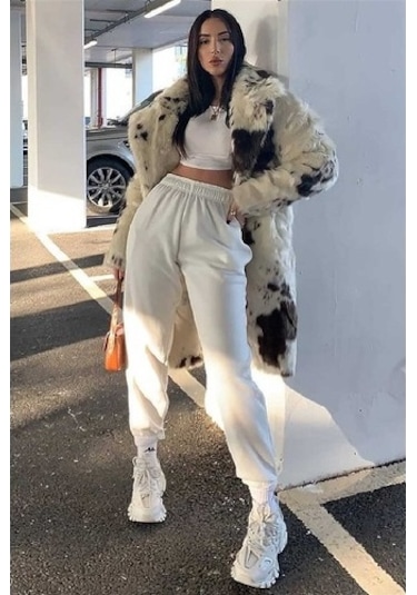 Mad Girls Beyaz Paça Lastikli Oversize Kadın Eşofman Mg324 BEYAZ