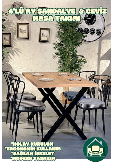 Ceviz 70x110 Cm X Ayak Masa Ay Sandalyeli Masa Takımı