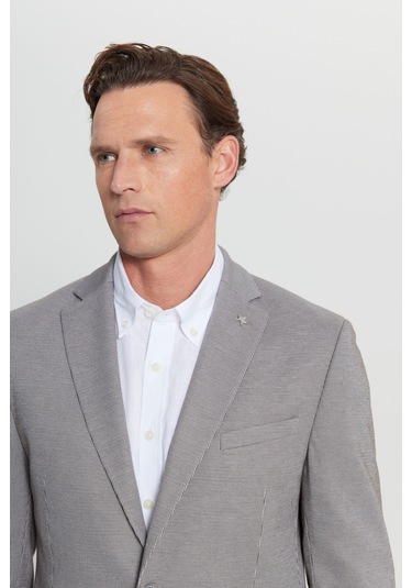 Erkek Vızon 360 Her Yöne Esneyen Slim Fit Dar Kesim Çizgili Kapak Cepli Blazer Ceket Vizon