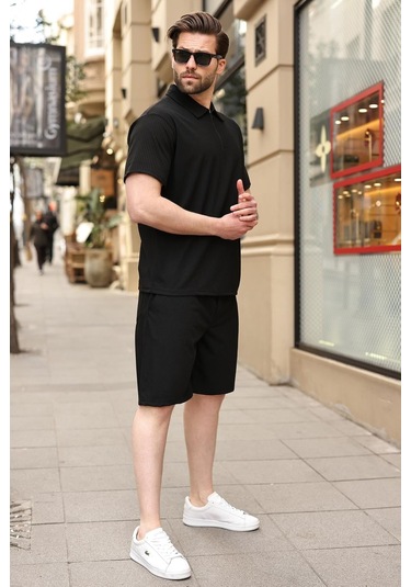 Siyah Polo Yaka T-shirt Şort Takım E7363