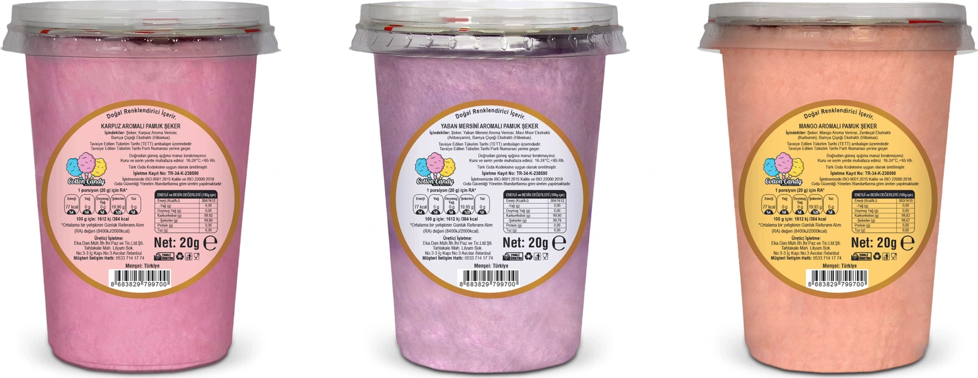 Karpuz, Yabanmersini, Mango Aromalı 3'lü Gurme Pamuk Şekerler