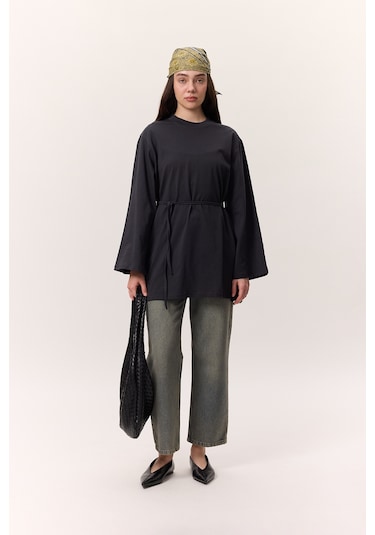 Bağlama Detaylı Oversıze Tshırt Antrasit Antrasit