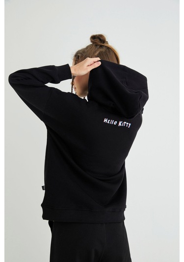 Hello Kitty Lisanslı Baskılı 3d Kapüşonlu Kalın Sweatshirt Renkli