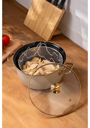 Emsan Retro Emaye Kızartma Tenceresi Bej