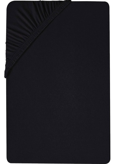 100 X 200 Cm Düz Pamuklu Tek Kişilik Lastikli Fitted Penye Çarşaf-siyah