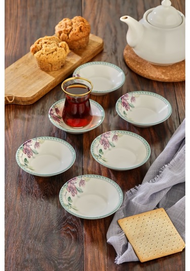 Cooker 6'lı Desenli Porselen Çay Tabağı Mor