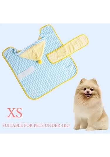 Elmpaly Mavi Sarı Xs Hızlı Kuruyan Ultra Emici Ayarlanabilir Yavru Köpek Bornozu