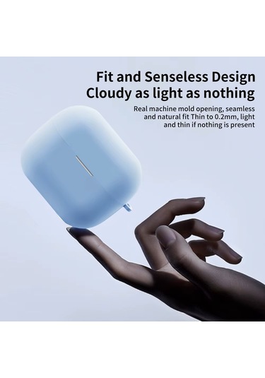 Huawei Freeclip 2 Kulaklık Uyumlu Mat Silikon Kılıf + Kanca Açık Mavi