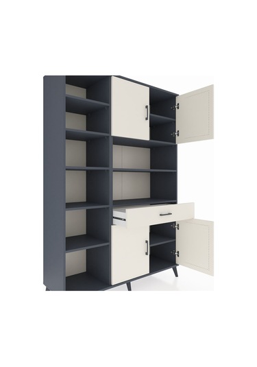 Hyperion Dolap 10 Raflı Tek Çekmeceli 4 Kapaklı 132x44x195 Antrasit-aytaşı/aytaşı Aytası/aytası