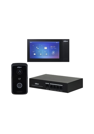 Dahua Ktp02 Kablolu Cat6 7 Tft Ekran Ve Kapı Paneli + 4 Port Switch Siyah Ip Villa Interkom Set