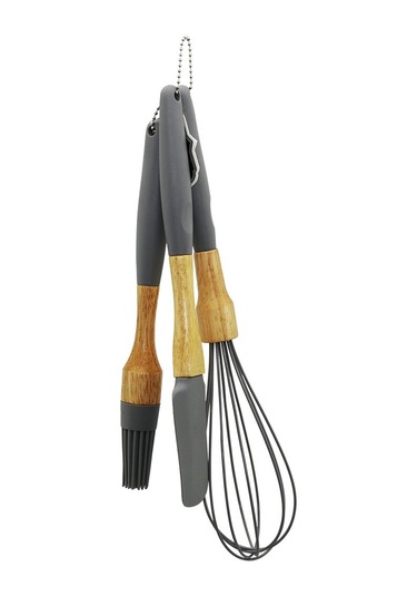 3 Pcs Silikon Çırpıcı - Fırça - Spatula Seti Ahşap Bambu Sap - Si Diğer