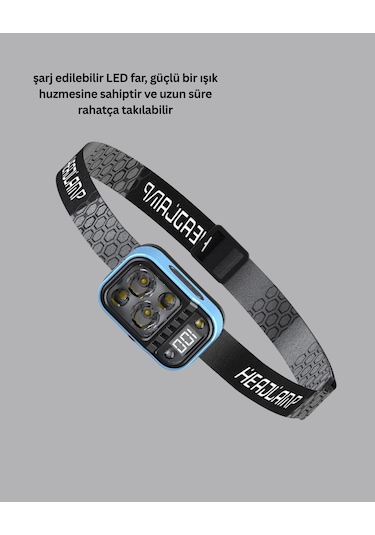 Type C Şarjlı Led Kafa Lambası Güç Göstergeli 53 Modlu Diğer
