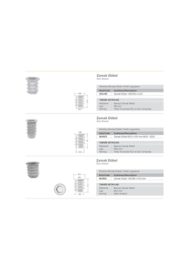 Metal Dübel Mobilya Bağlantı Zamak Vida Yuvası M10 10x25 10 Adet