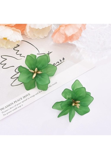 Ganzhoushop Üç Taşlı Taç Sarı Renkli Lu Küpeler Küpeler Kadınlar Çiçek Bohem Acrylique Abartılı Takı Modelleri Sarı