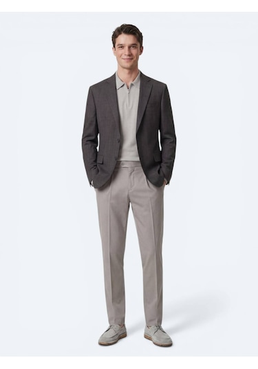 Kip Renkli Mikro Modern Fit Yün Karışımlı Ceket