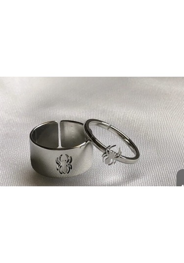 2 Li Spiderman Gotik Çift Yüzük Gümüş Ayarlabilir