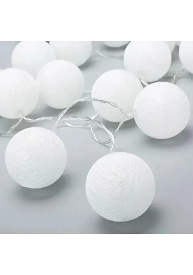 2m 10'lu Işıklı Beyaz Top Dekoratif Süs Beyaz