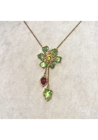 Yeşil Çiçek Kolye Ayarlanabilir Gold Gold