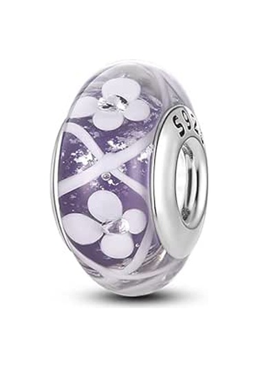Fubena Mor Çiçekler Murano Charm Gümüş