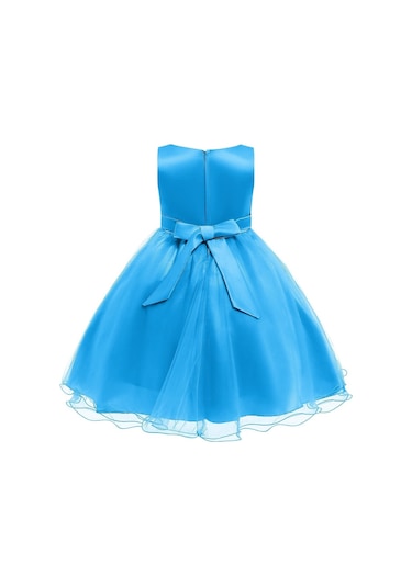 Kız Çocuk Pullu Payetli Abiye Elbise-Turkuaz