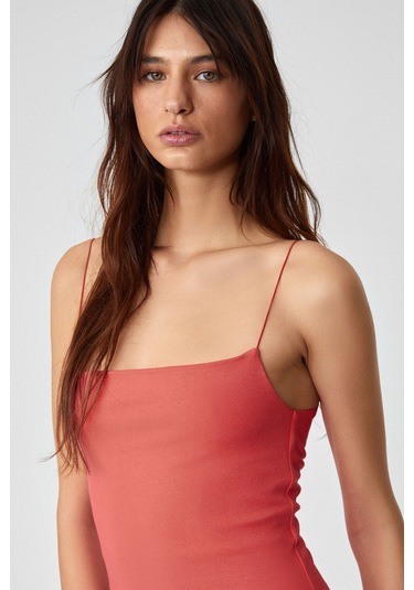 Grımelange Rıons Kadın Askılı Yaka Regular Kısa Gül Kurusu Elbise Gül Kurusu