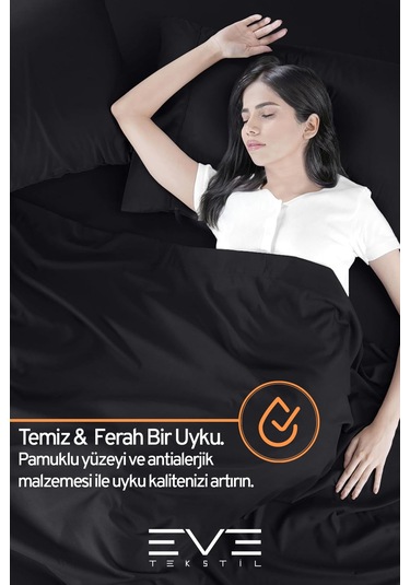 Eve Tekstil %100 Doğal Pamuk Tek Kişilik Rainforce Kumaş Lastikli Çarşaf Ve Yastık Kılıf Set Siyah