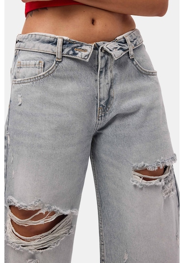 Itsbasic Kadın Kot Rengi 12s6-159 Straight Fit Maxi Bermuda Denim Şort Çok Renkli