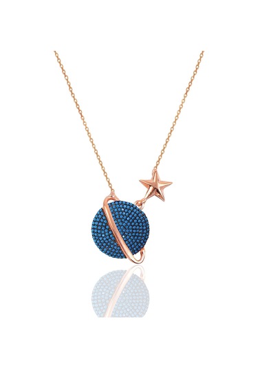 Gümüş Rose Turkuaz Taşlı Satürn Gezegen Kolye Barcode Gümüş - Rose Gold