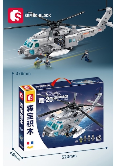 Sembo Block Z-20 Donanma Helikopteri 862 Parça Yapı Blokları  İle Uyumlu 202229