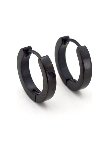 Paslanmaz Siyah Çelik 16 MM Çap Erkek Halka Küpe E713 Siyah