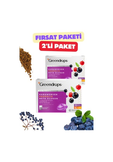 Greendrops Orman Meyvesi Karamürver Propolis Beta Glukan Boğaz Pastili 2 x 24'lü