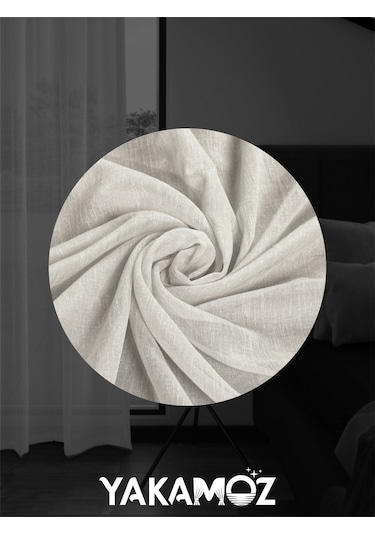 Krem Renk Keten Görünümlü Ekstraforlu Tül Perde Linen Touch Serisi Krem