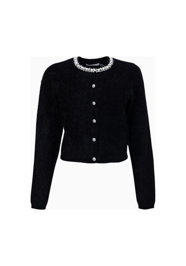 Almi Alice And Olivia Dollie Inci Yakalı Kaşmir Hırka Siyah