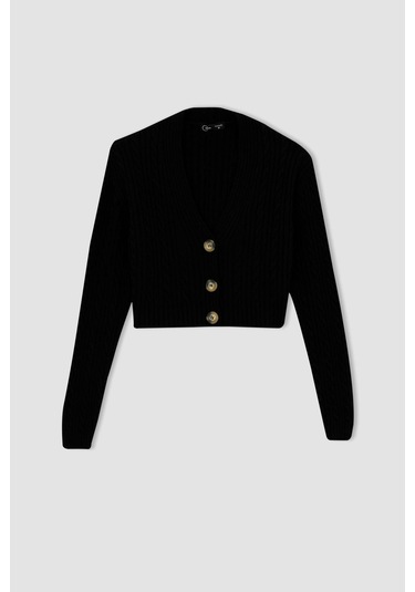 Defacto Coool Regular Fit V Yaka Hırka Siyah
