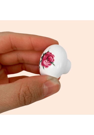 8 Adet Pembe Gül Desenli Beyaz Polimer Düğme Kulp Mantar Mobilya Mutfak Dolabı Çekmece Kulbu Kulpları