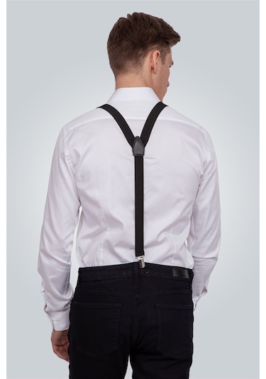 Tudors Düz Ince Erkek Pantolon Askısı Siyah