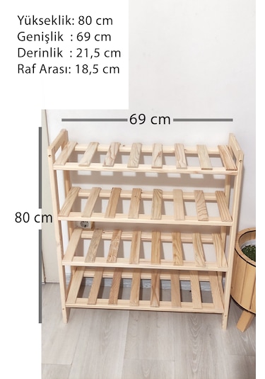 Dekoratif 4'lü Doğal Ahşap Ayakkabılık Ahşap