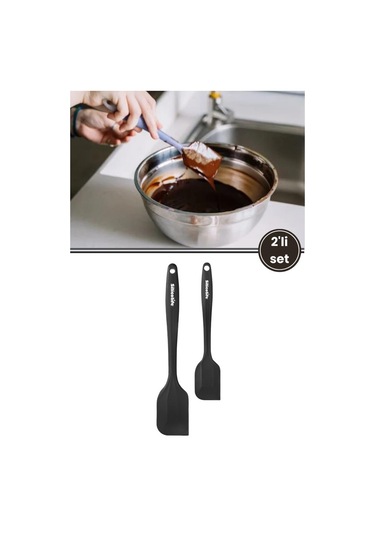 Silicolife Büyük Ve Küçük Spatula Seti, Isıya Dayanıklı Yanmaz Yapışmaz Silikon Spatula 2 Li Set Siyah