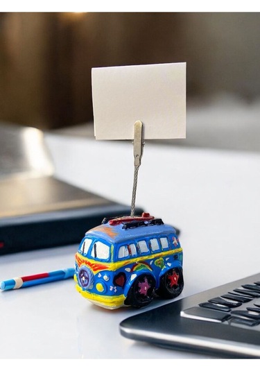 Mavi Çok Desenli Woswos Otobüs Fotoğraf Not Tutucu Ofis Masası Tutacak Hediyelik Çok Renkli