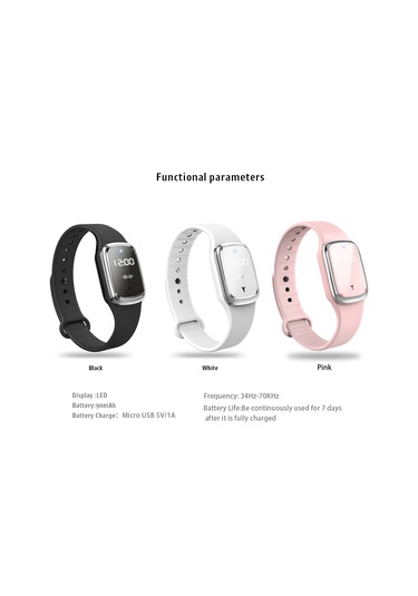 Aubyhe M2 Ultrasonik Kovucu Bileklik, Saat Fonksiyonlu, Çocuk-yetişkin-hamile Uygun, Siyah Silikon Metal, 7 Gün Kullanim Süresi