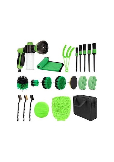 Createtech Yeşil Temizleme Springsun Seti Seti Saklama Parça Matkap Fırça Elektrikli Çantası Araba Alet 21 Sr
