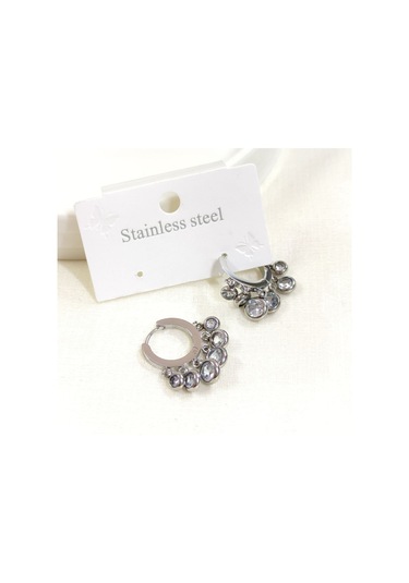 Çelik Shak Sallantılı Taşlı Halka Küpe - Beyaz Beyaz