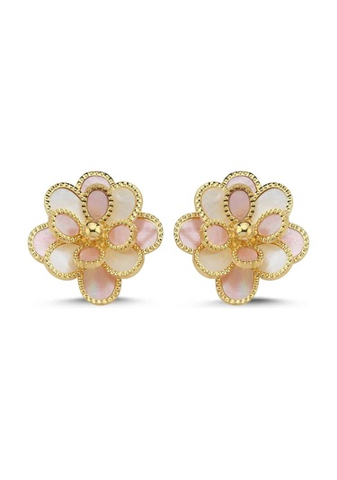 Pembe Beyaz Sedefli Rosella Altın Küpe