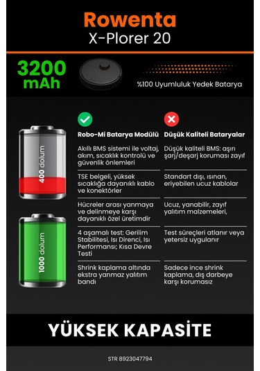 Rowenta X-plorer 20 Serie Uyumlu 3200 Mah Robot Süpürge Bataryası