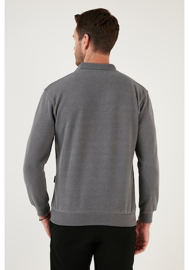 Buratti Pamuk Karışımlı Regular Fit Erkek Polo Yaka Kazak 456223 Koyu Gri