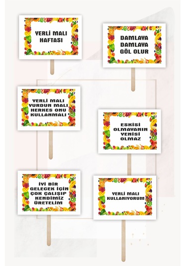 Yerli Malı Haftası Pankart 15x20 Cm Kalın Karton Çubuklu Demonte 6 Adet