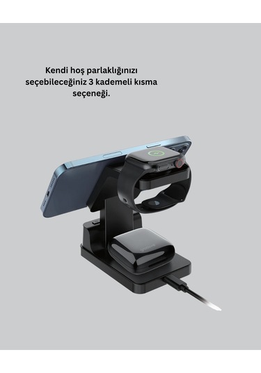 Kablosuz Şarj Cihazı Ve Dijital Saat - 4 Ü 1 Arada Hızlı Şarj, Apple Uyumlu, Led Işıklı Tasarım