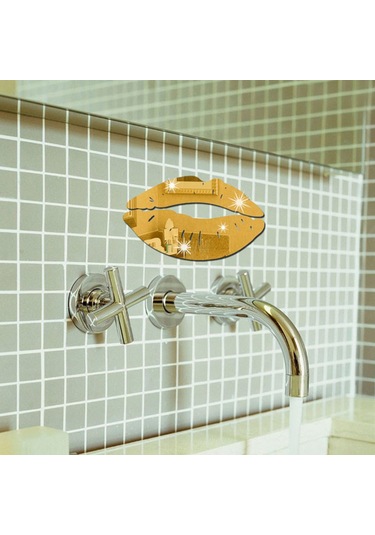 Yifomall 3d Dudak Aynası Duvar Sticker I - Modern Dekorasyon İçin Altın Renk Seçeneği Altın